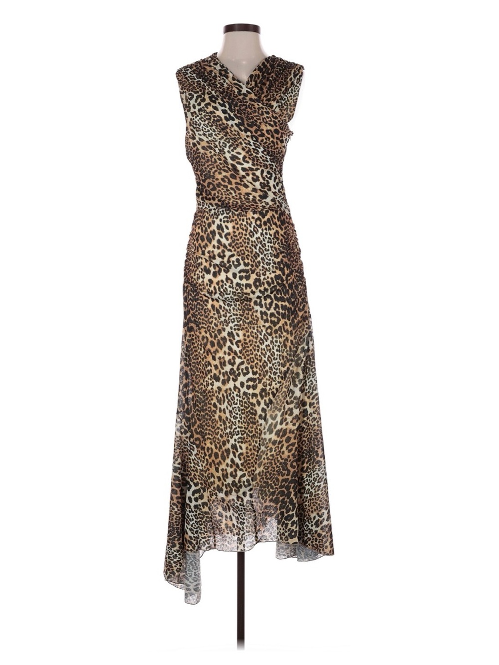 NWT Ganni Leopard Print Asymmetrical Maxi Dress - Brown/Tan
